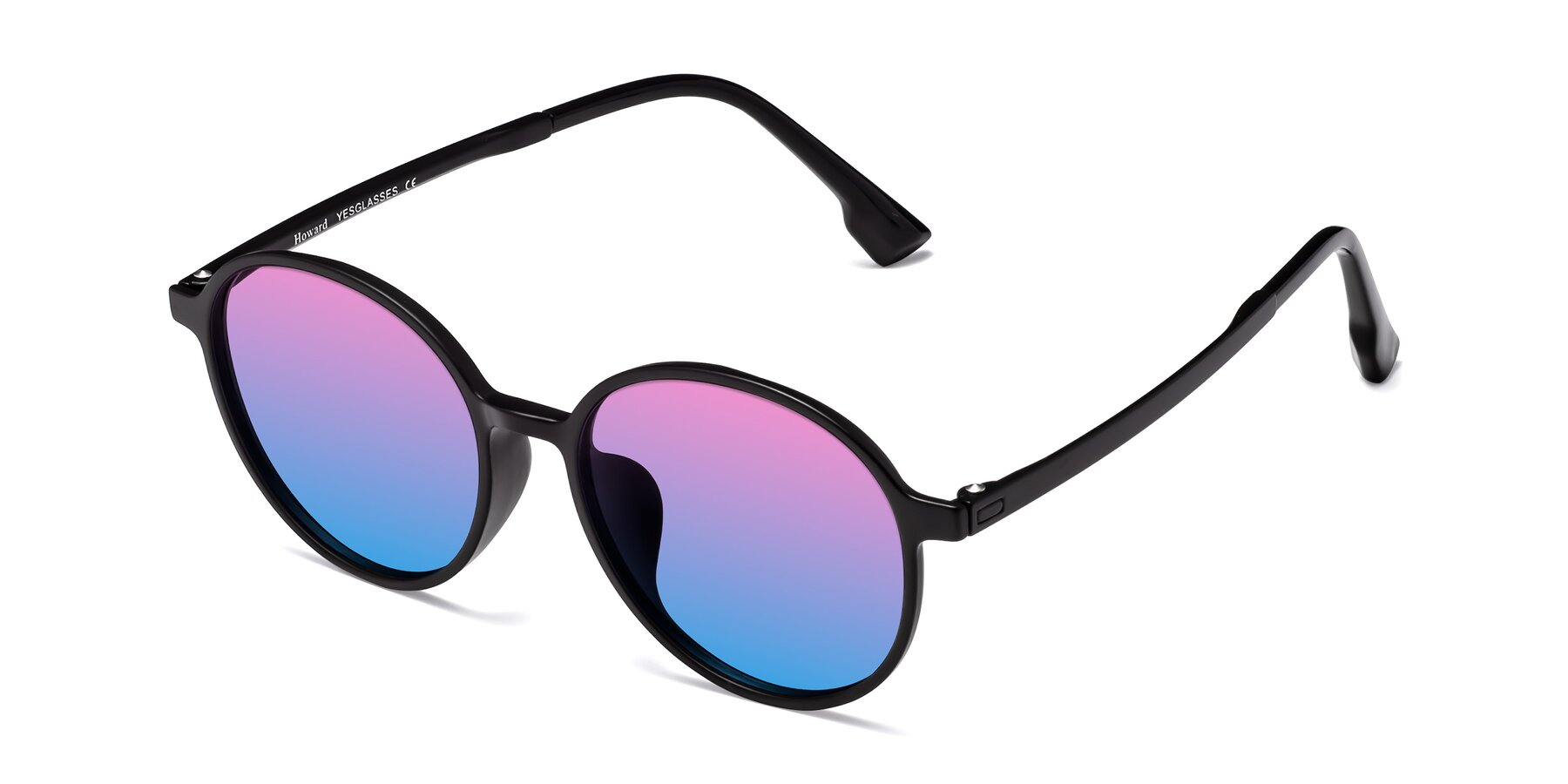 Angle of Howard in Matte Black with Pink / Blue Gradient Lenses