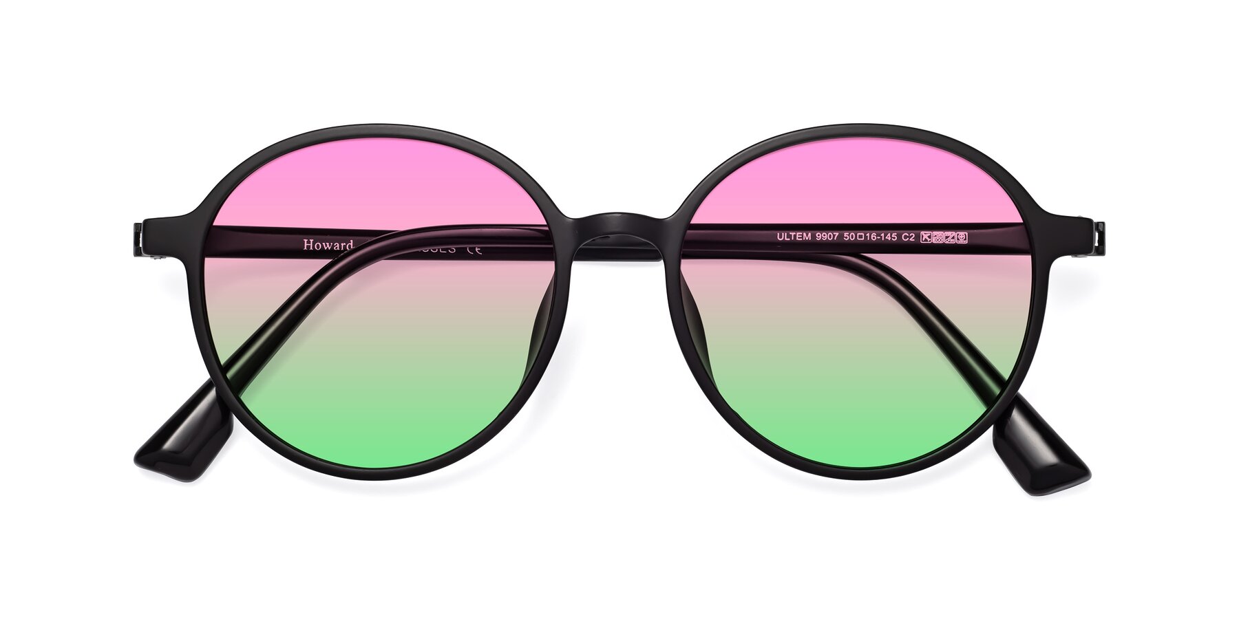 Folded Front of Howard in Matte Black with Pink / Green Gradient Lenses