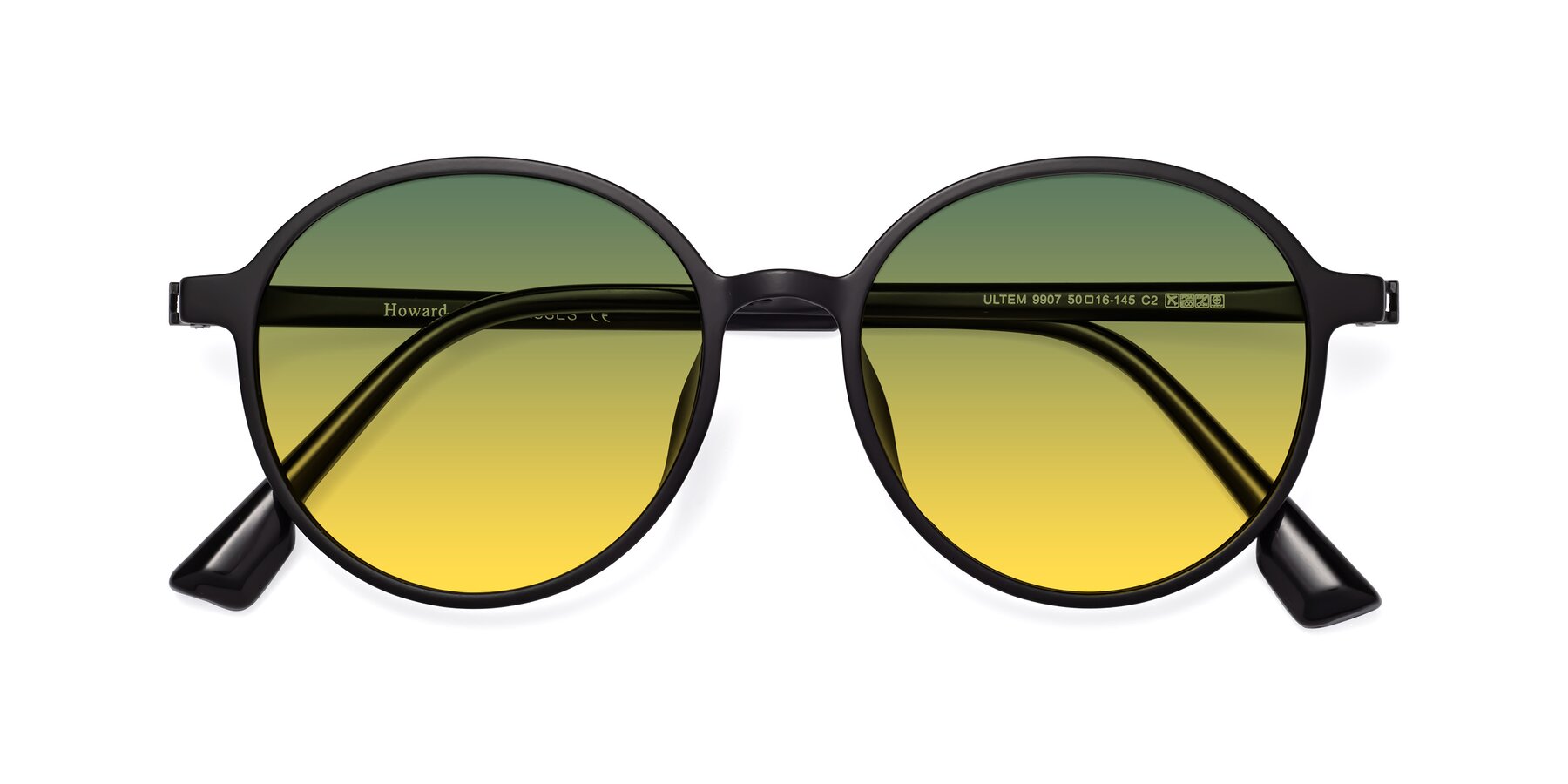 Folded Front of Howard in Matte Black with Green / Yellow Gradient Lenses