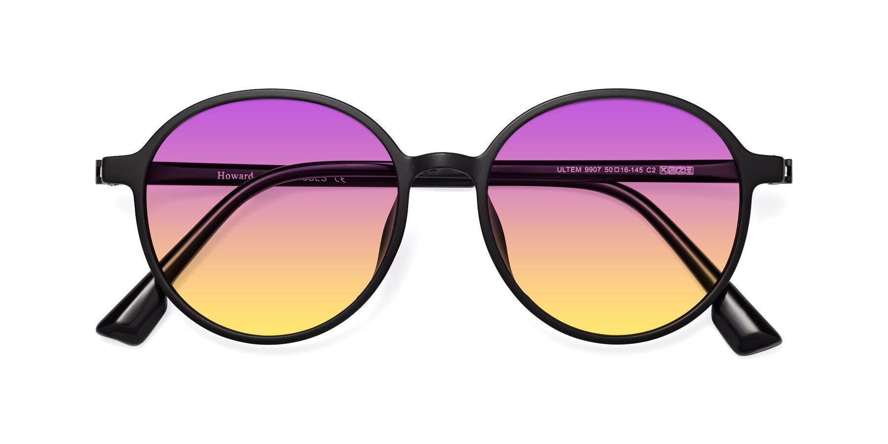 Folded Front of Howard in Matte Black with Purple / Yellow Gradient Lenses