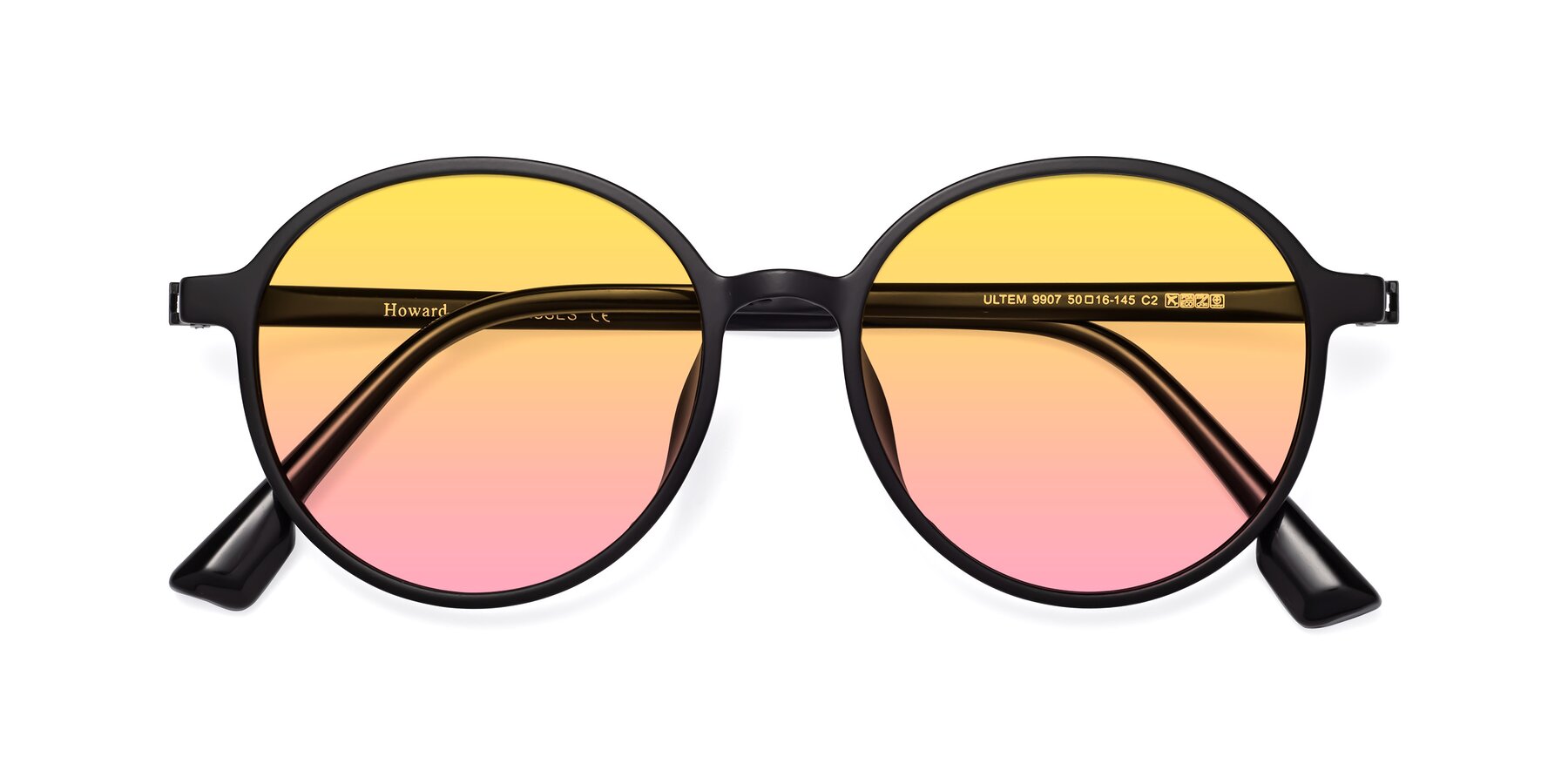 Folded Front of Howard in Matte Black with Yellow / Pink Gradient Lenses