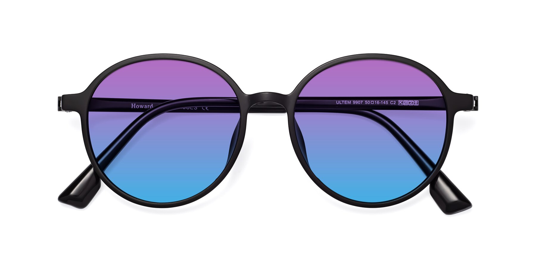 Folded Front of Howard in Matte Black with Purple / Blue Gradient Lenses