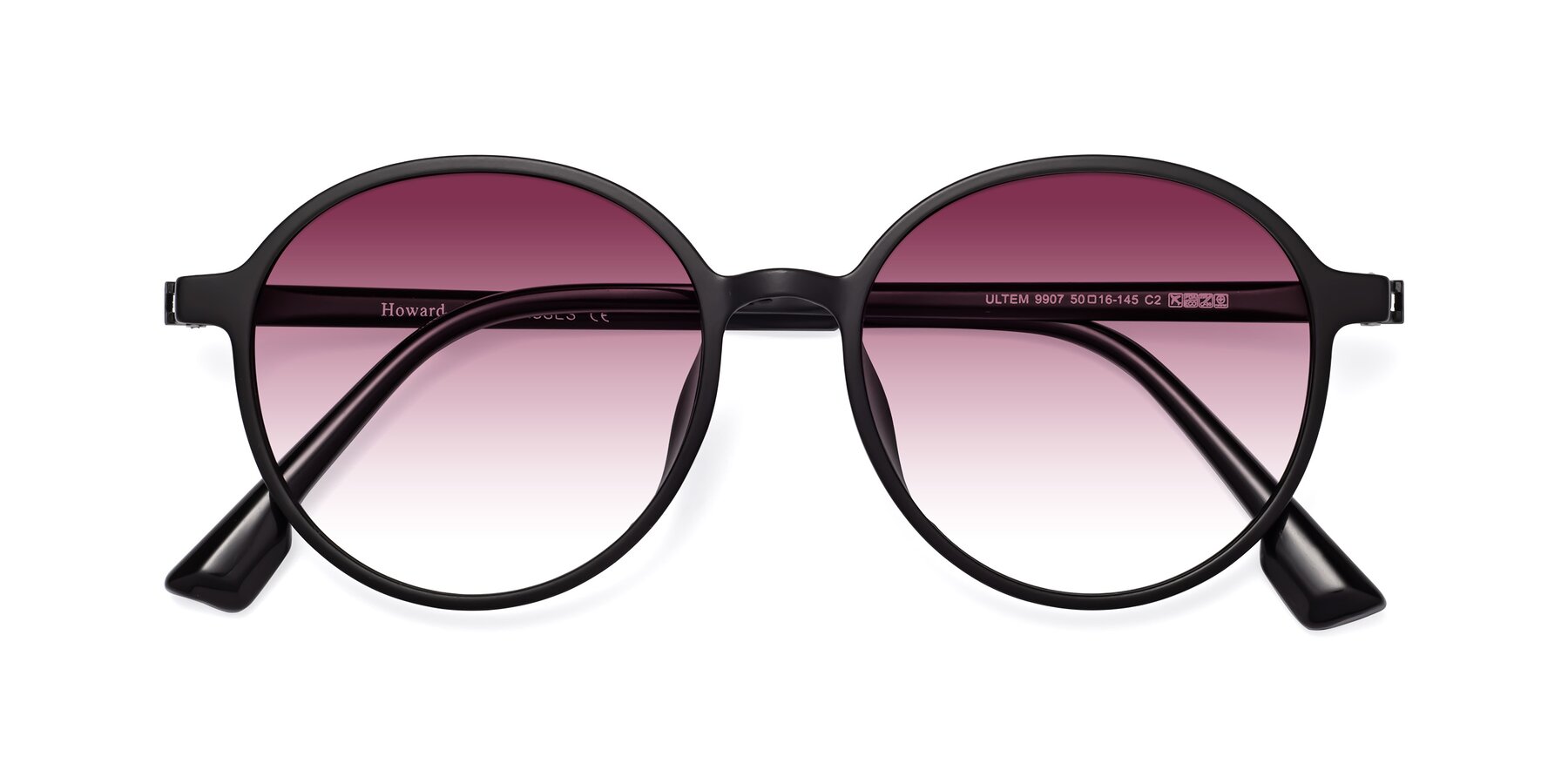 Folded Front of Howard in Matte Black with Wine Gradient Lenses