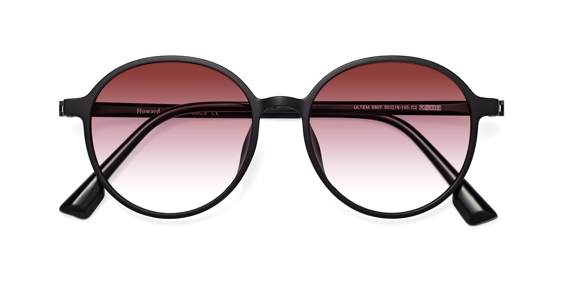 Folded Front of Howard in Matte Black with Garnet Gradient Lenses