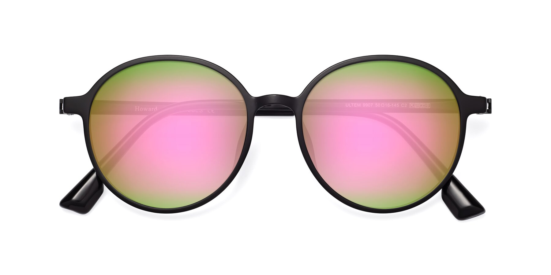 Folded Front of Howard in Matte Black with Pink Mirrored Lenses