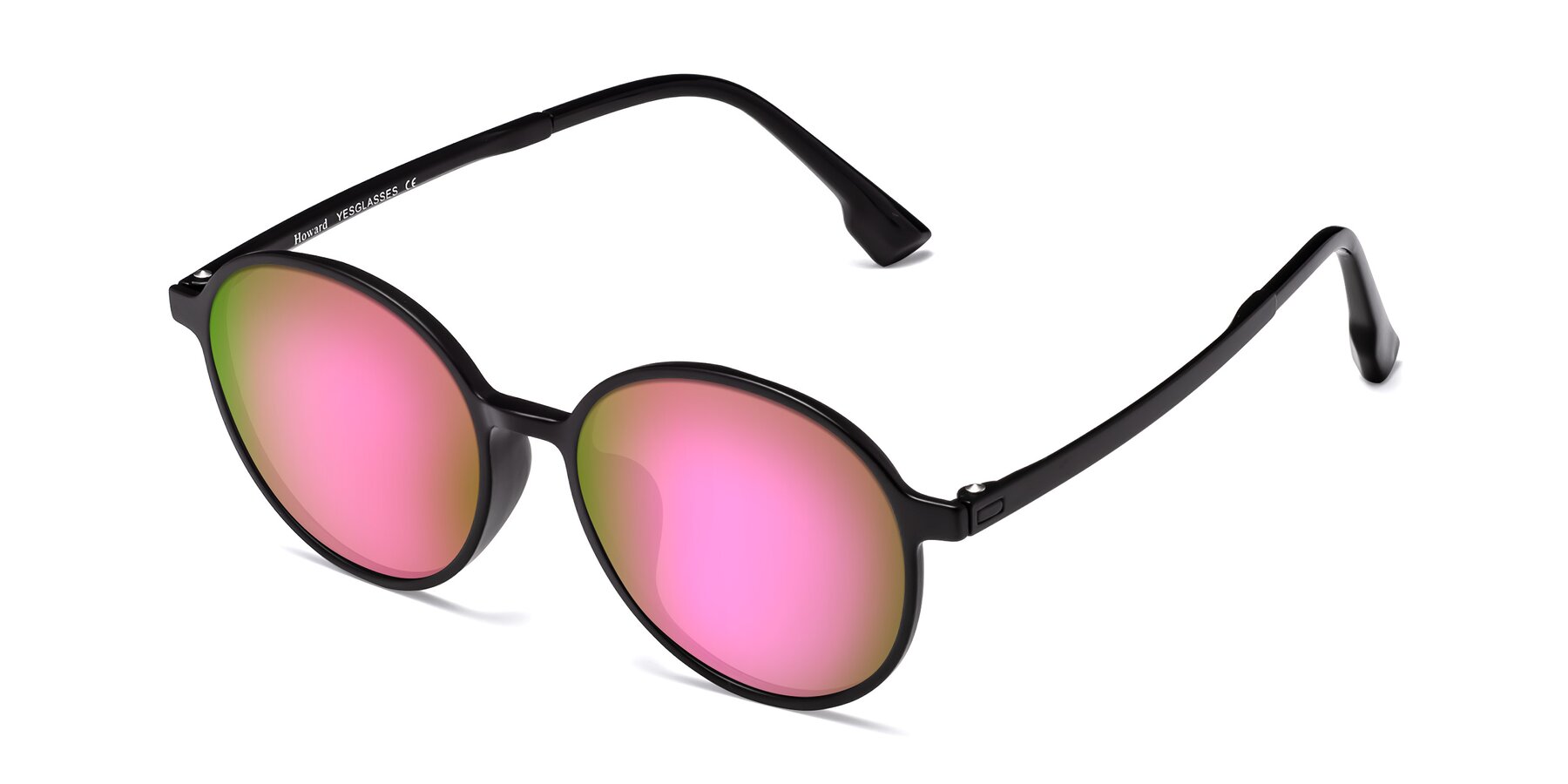 Angle of Howard in Matte Black with Pink Mirrored Lenses