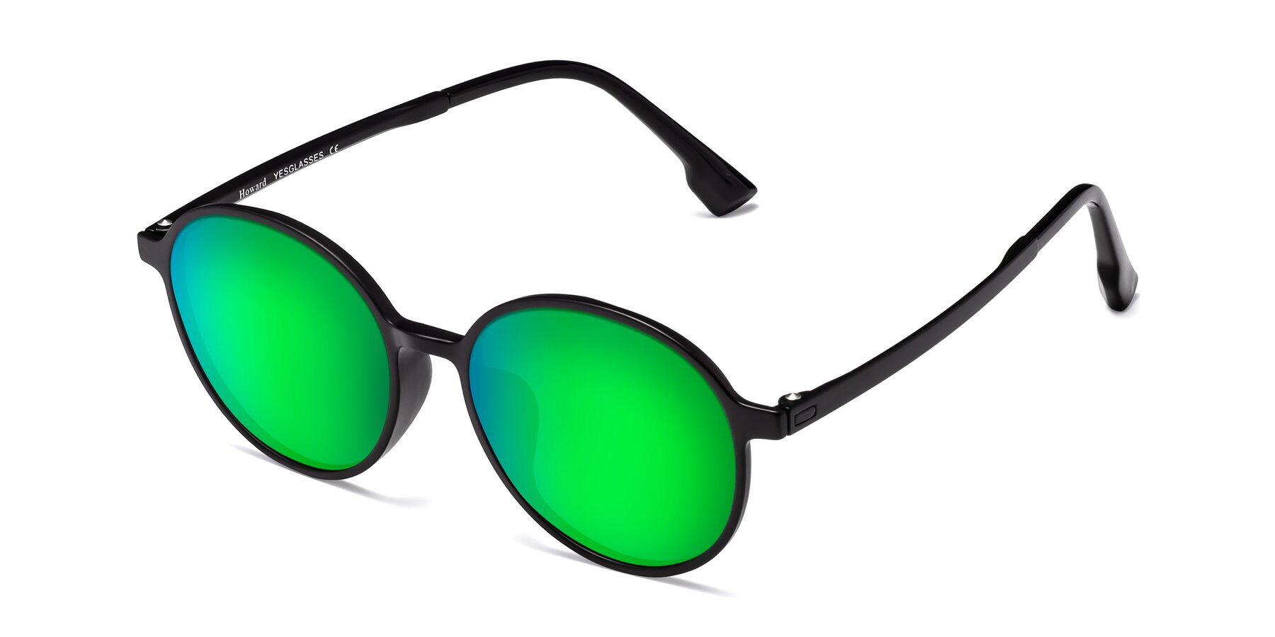 Angle of Howard in Matte Black with Green Mirrored Lenses