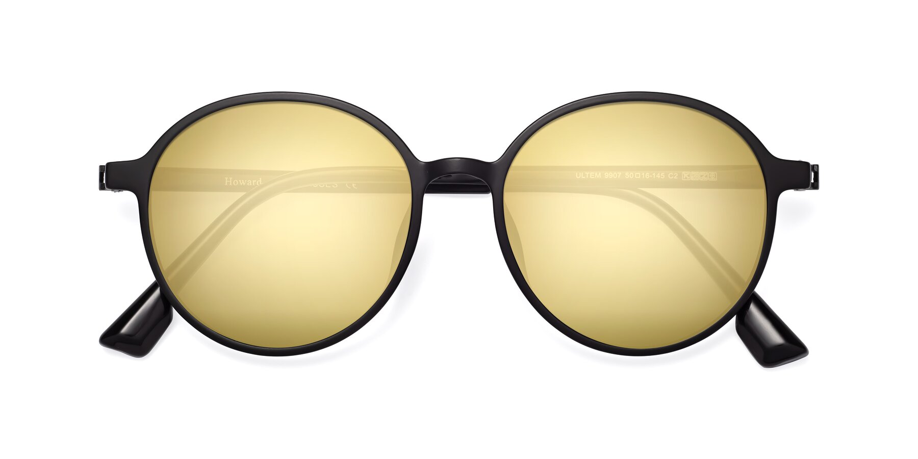 Folded Front of Howard in Matte Black with Gold Mirrored Lenses