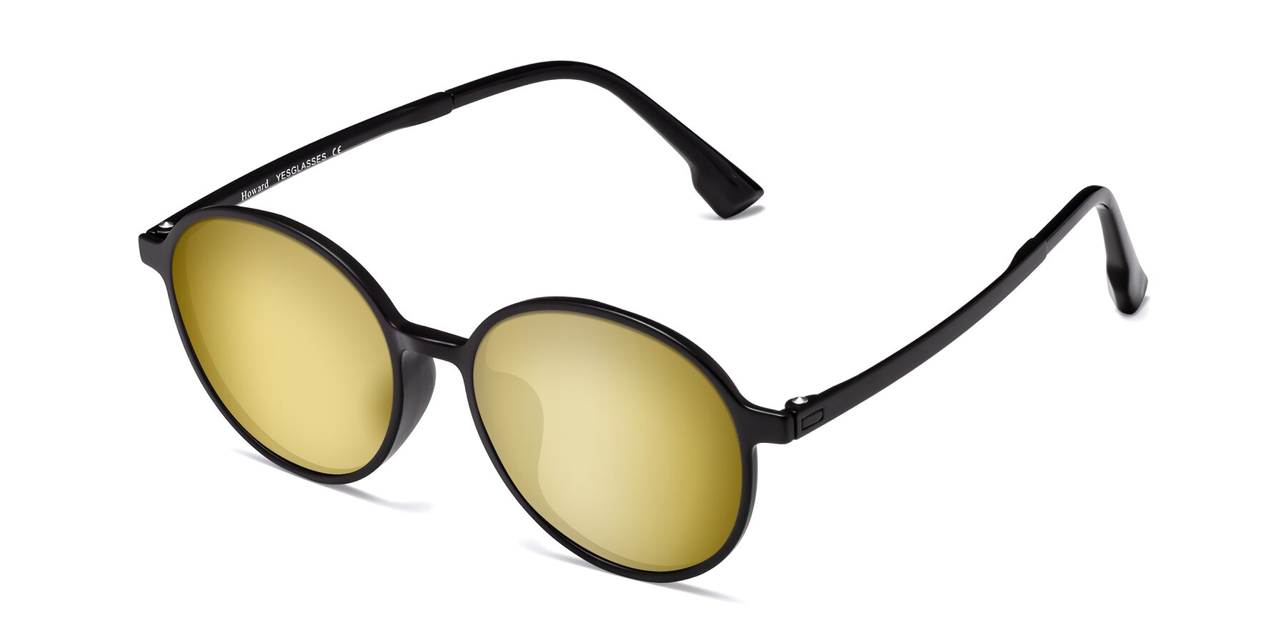 Angle of Howard in Matte Black with Gold Mirrored Lenses