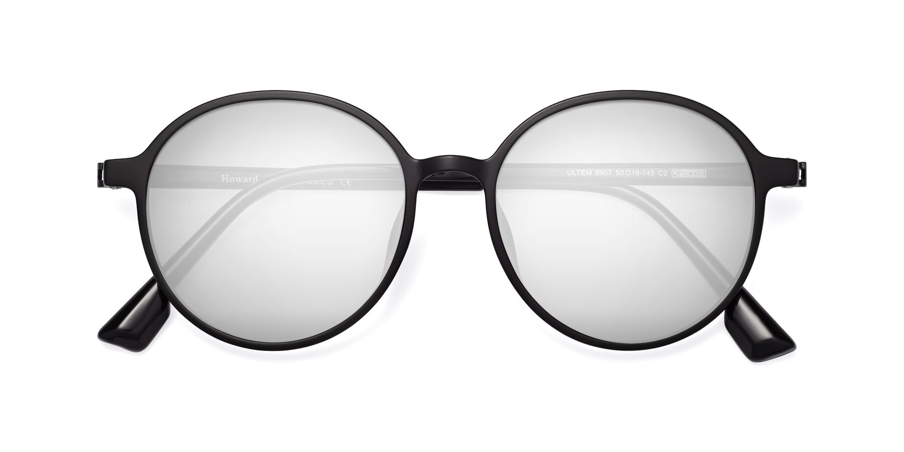 Folded Front of Howard in Matte Black with Silver Mirrored Lenses