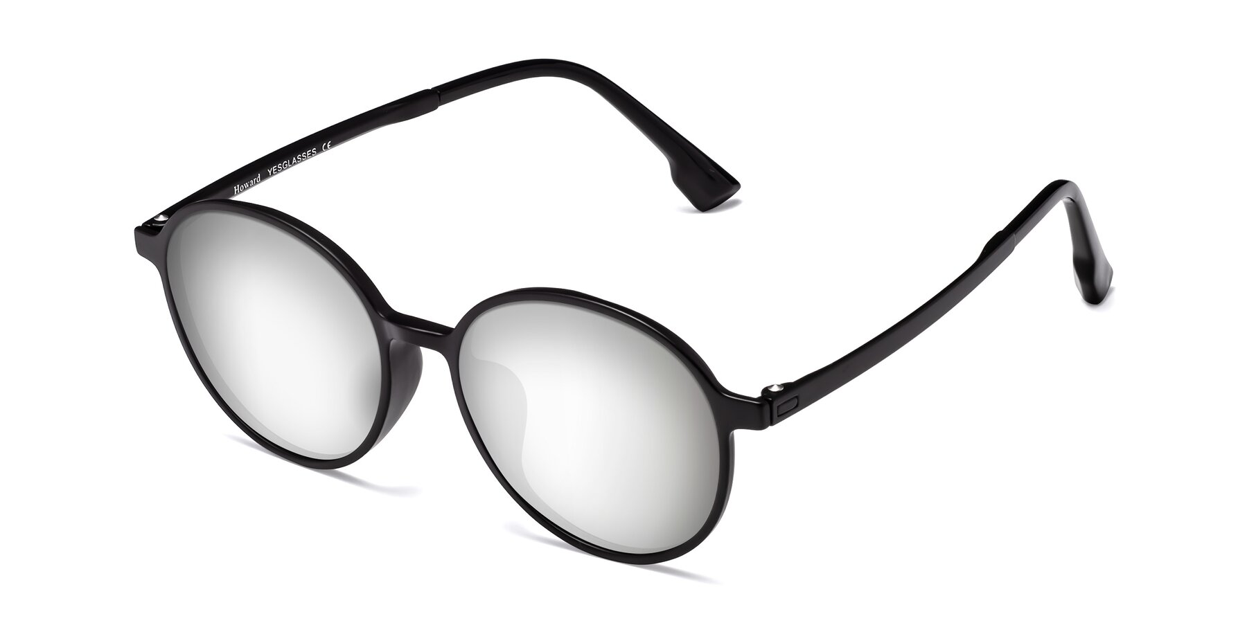 Angle of Howard in Matte Black with Silver Mirrored Lenses