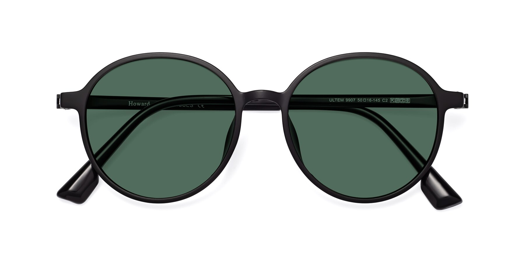 Folded Front of Howard in Matte Black with Green Polarized Lenses