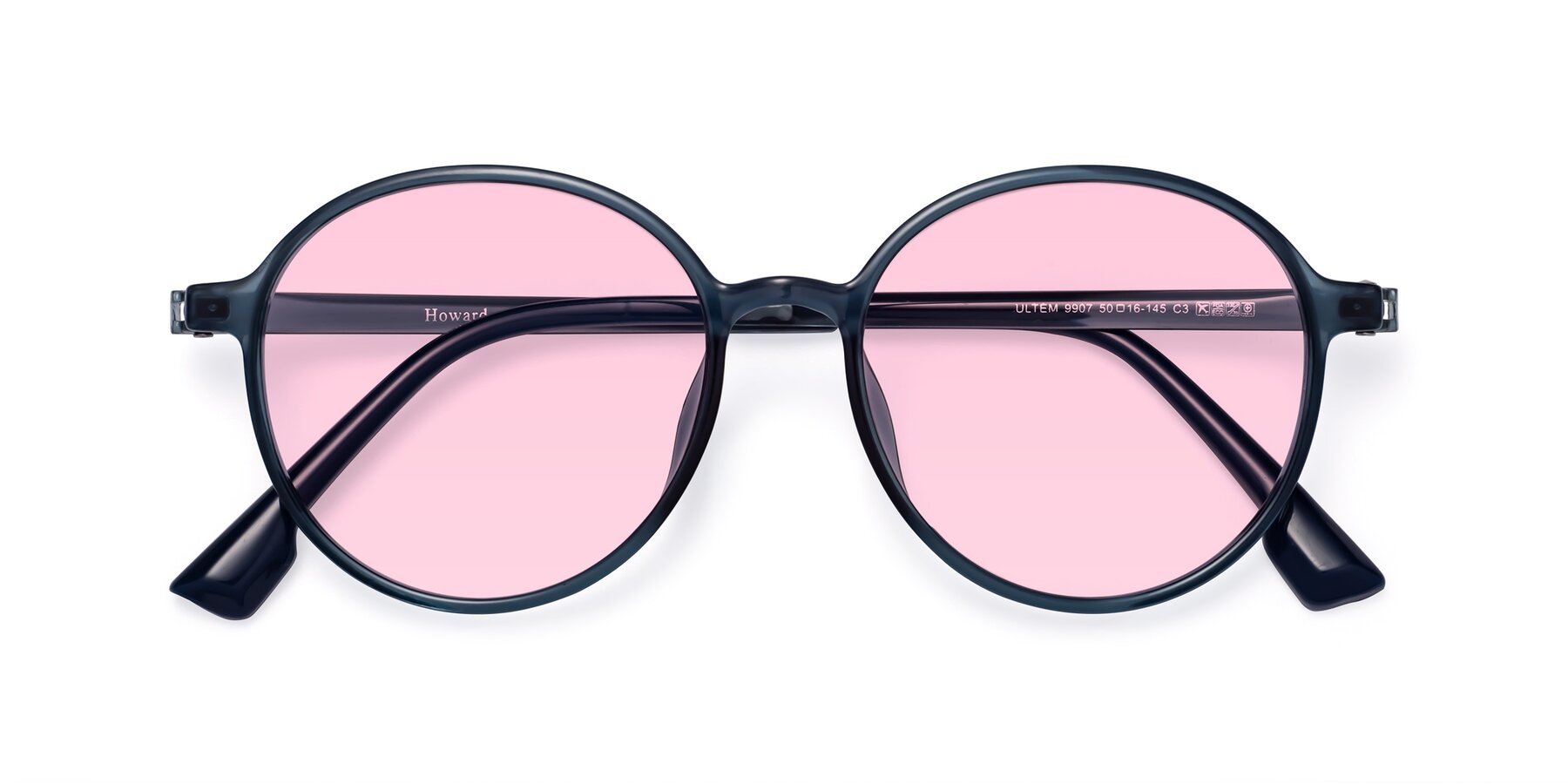 Folded Front of Howard in Deep Sky Blue with Light Pink Tinted Lenses