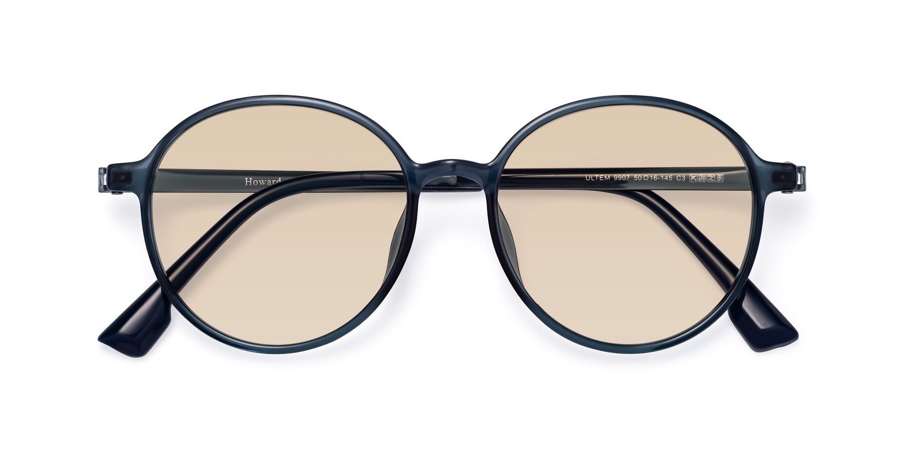 Folded Front of Howard in Deep Sky Blue with Light Brown Tinted Lenses