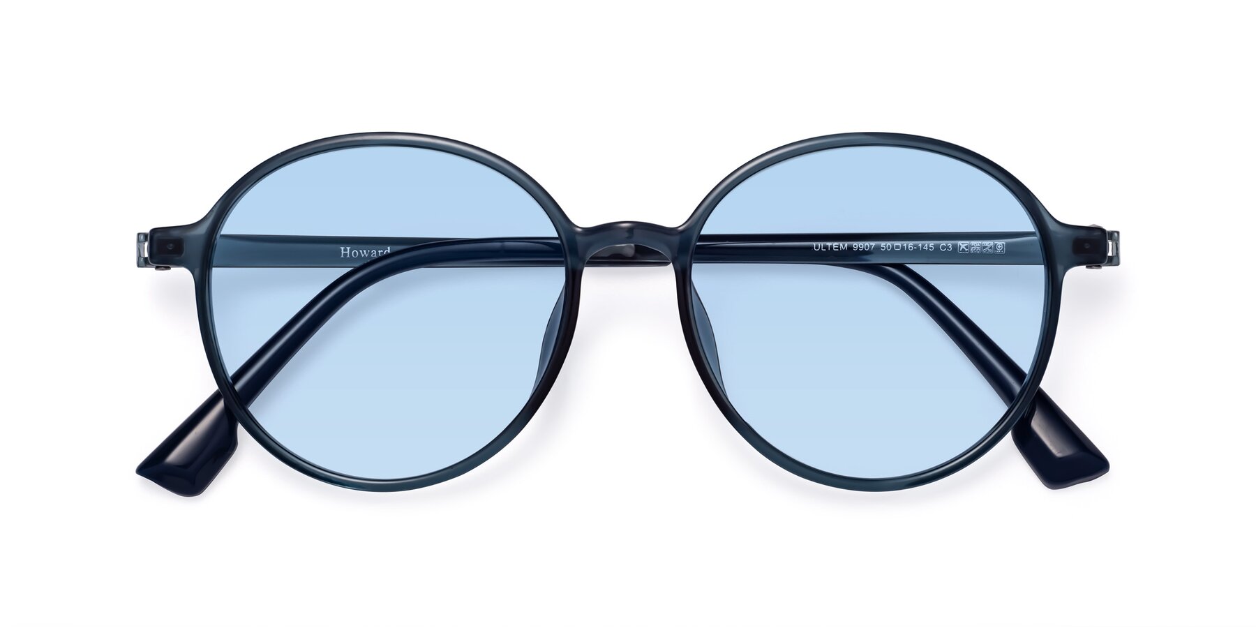Folded Front of Howard in Deep Sky Blue with Light Blue Tinted Lenses