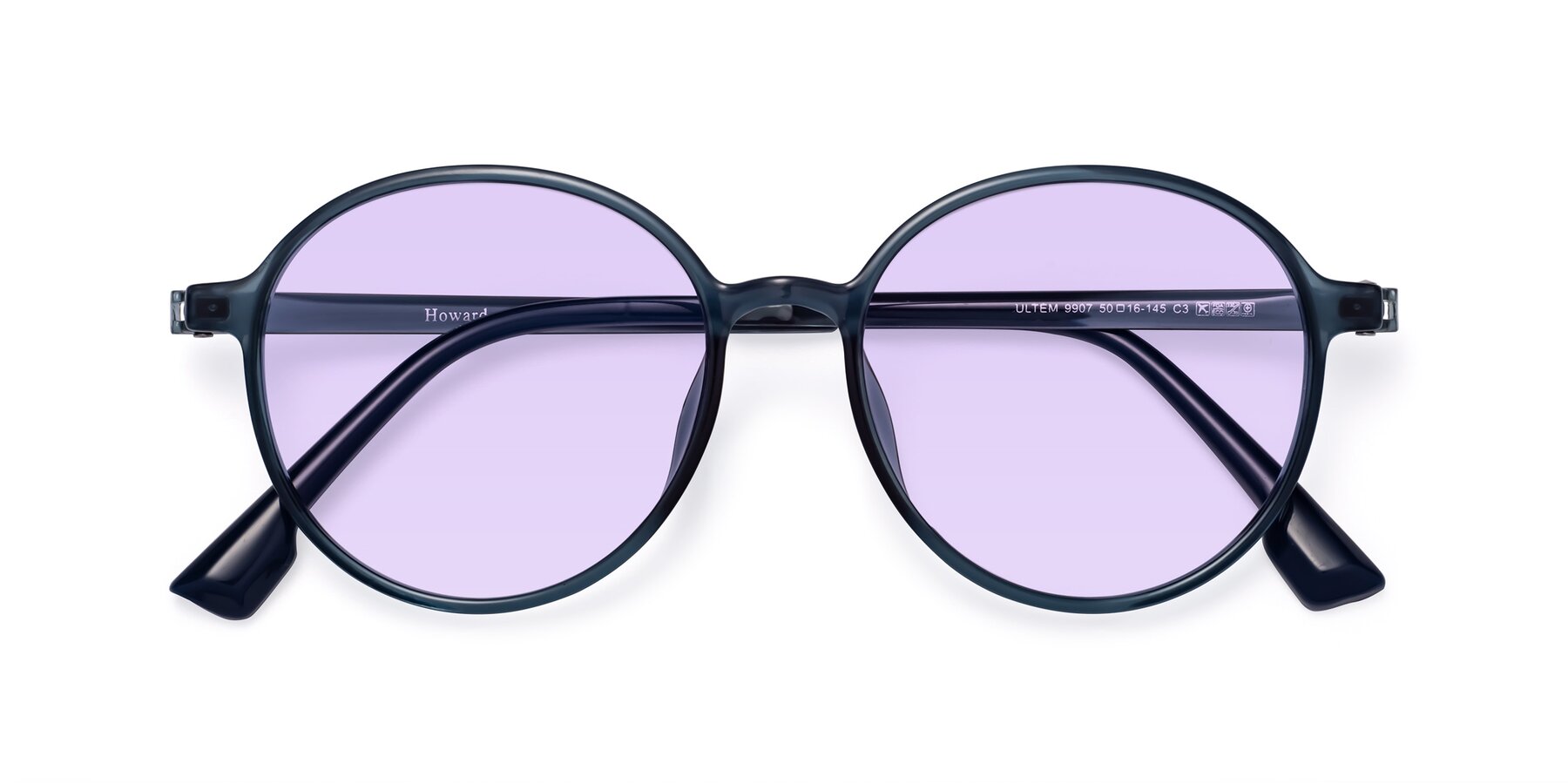 Folded Front of Howard in Deep Sky Blue with Light Purple Tinted Lenses
