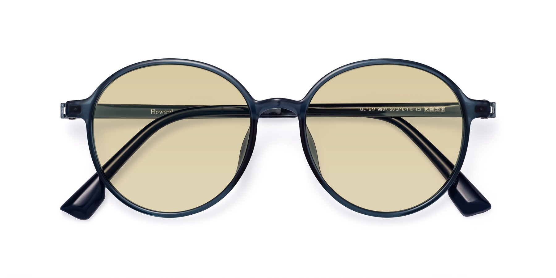 Folded Front of Howard in Deep Sky Blue with Light Champagne Tinted Lenses