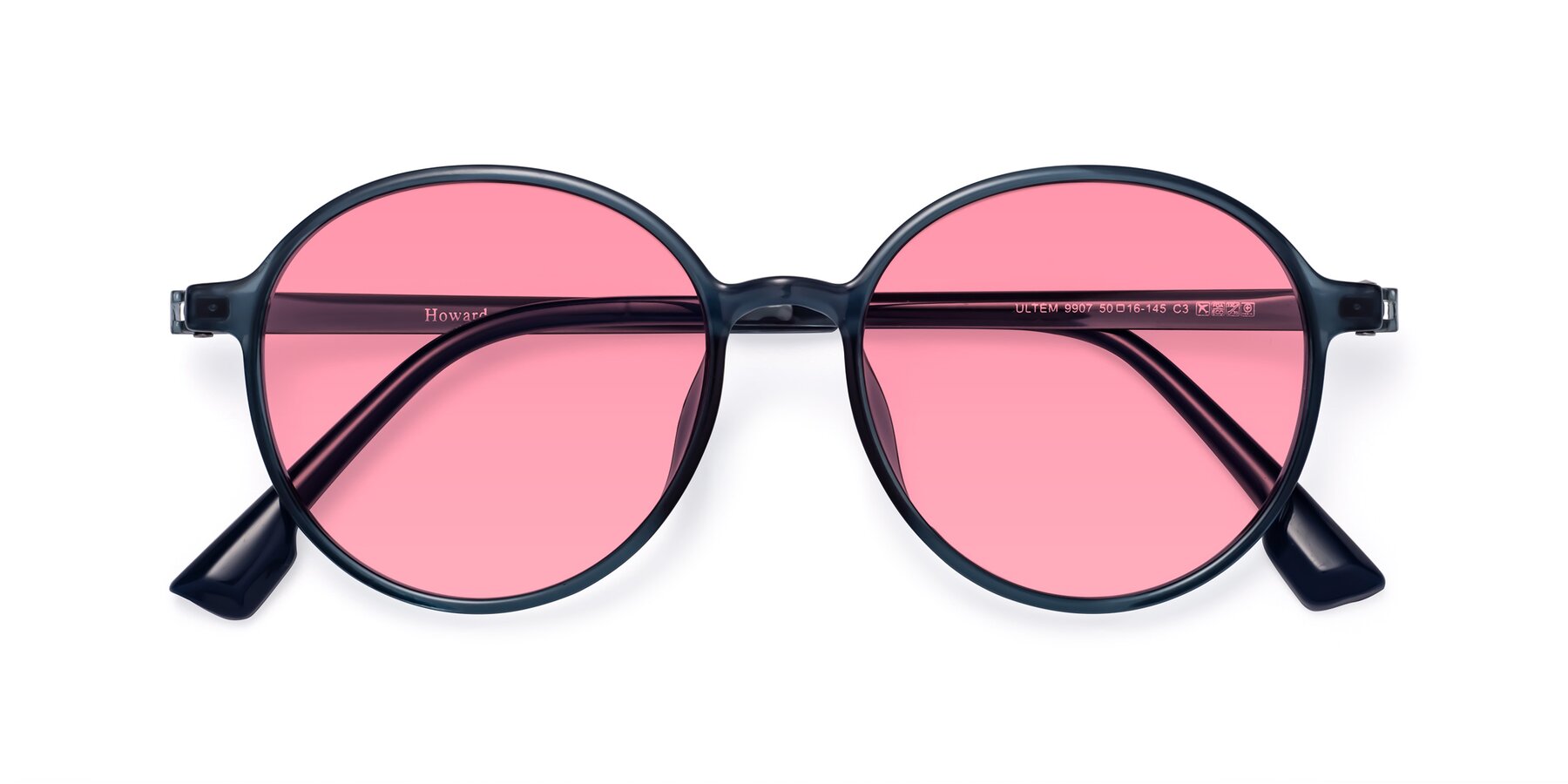 Folded Front of Howard in Deep Sky Blue with Pink Tinted Lenses