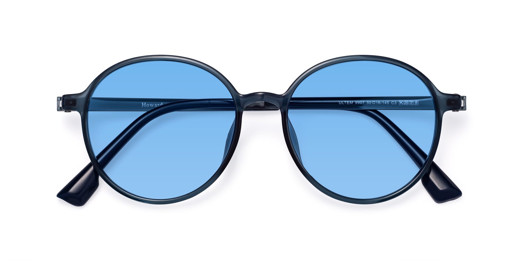 Folded Front of Howard in Deep Sky Blue with Medium Blue Tinted Lenses