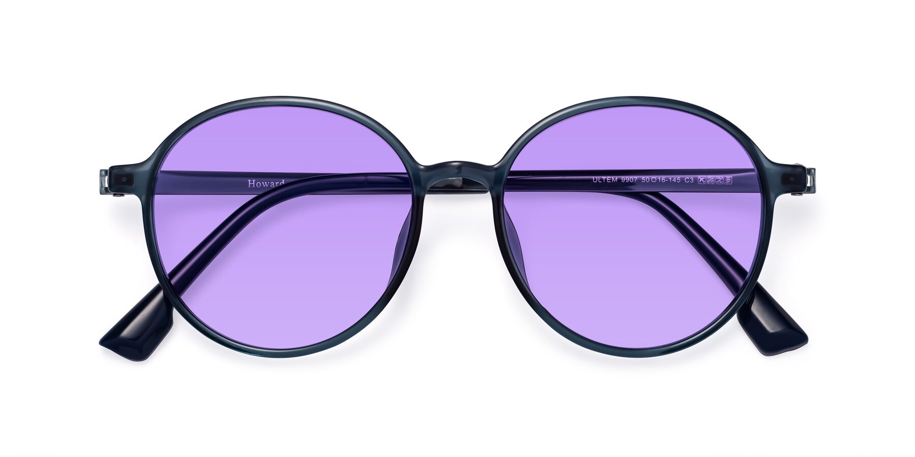 Folded Front of Howard in Deep Sky Blue with Medium Purple Tinted Lenses