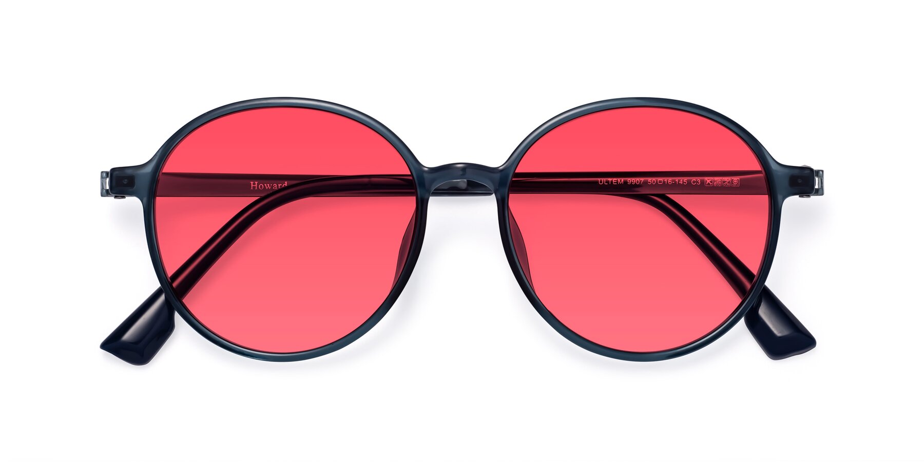 Folded Front of Howard in Deep Sky Blue with Red Tinted Lenses