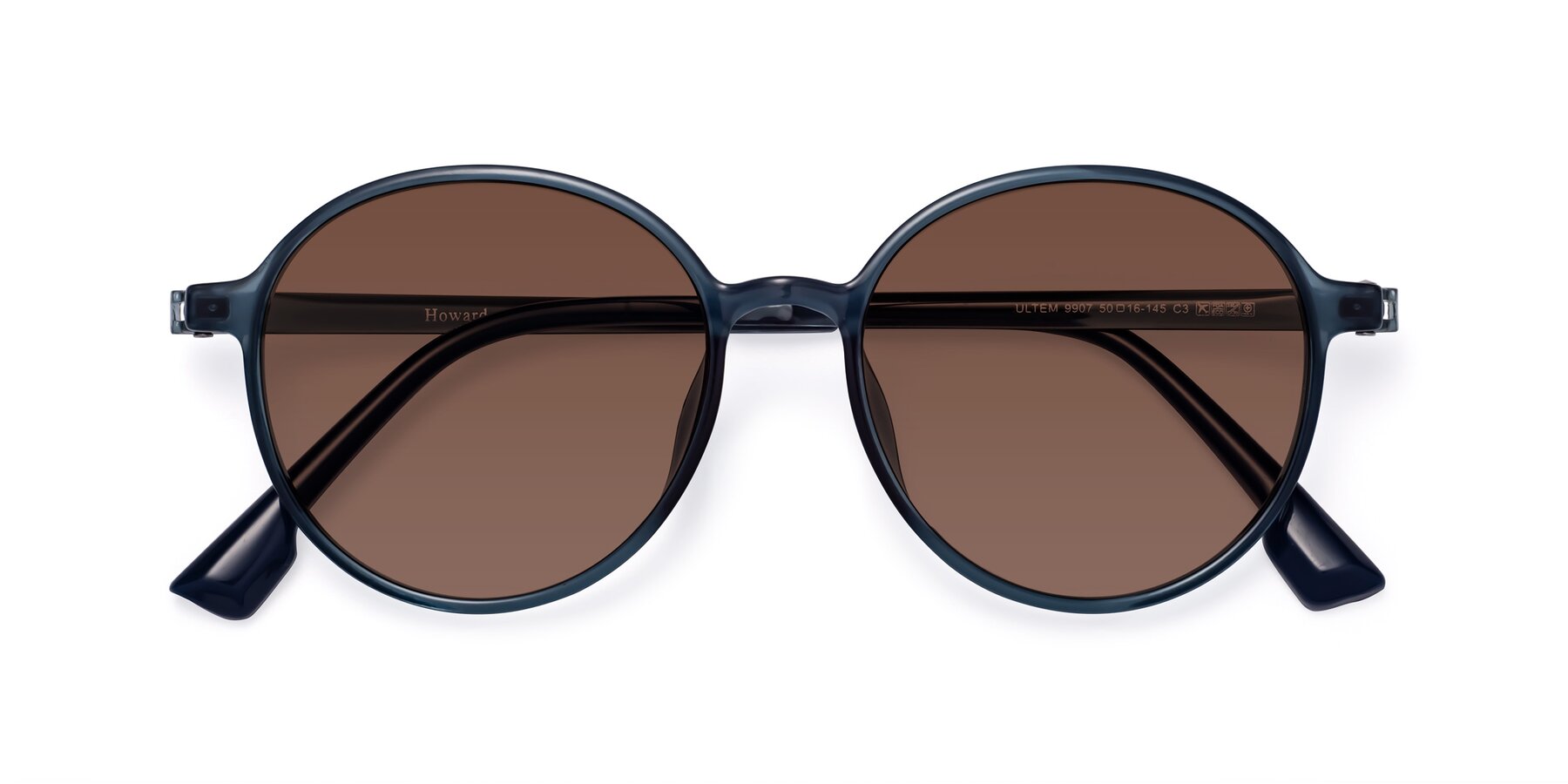 Folded Front of Howard in Deep Sky Blue with Brown Tinted Lenses