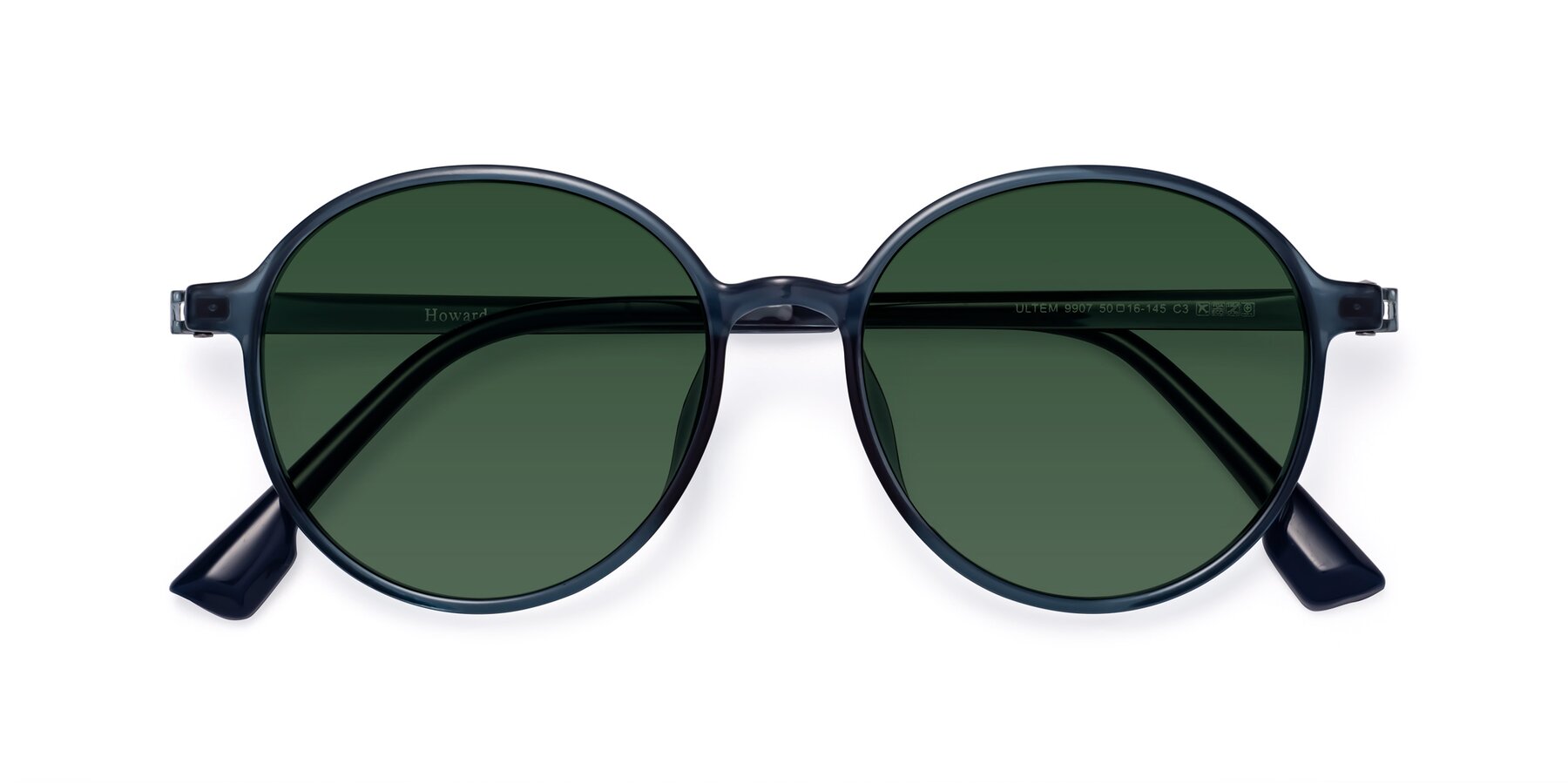 Folded Front of Howard in Deep Sky Blue with Green Tinted Lenses