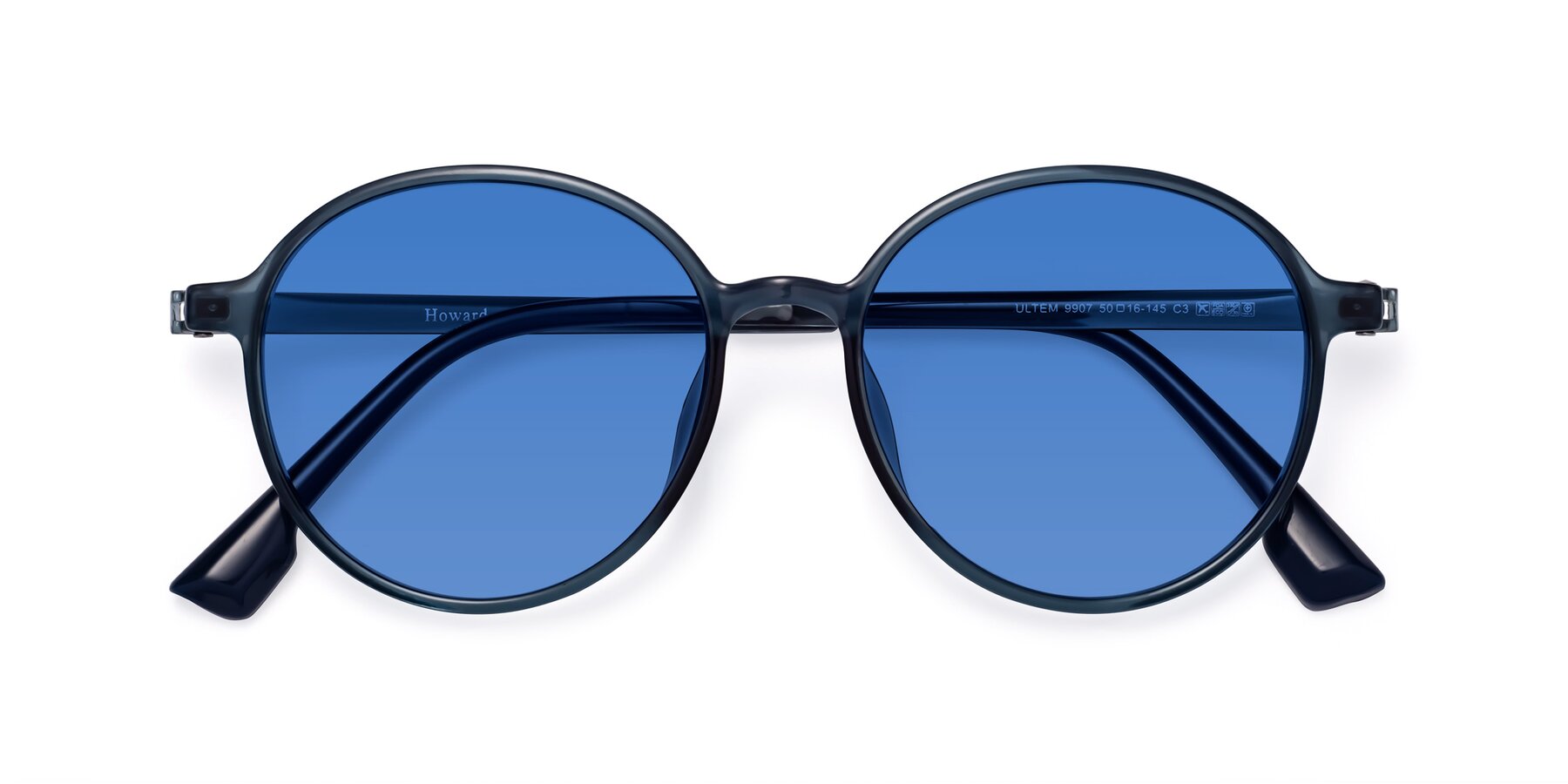 Folded Front of Howard in Deep Sky Blue with Blue Tinted Lenses
