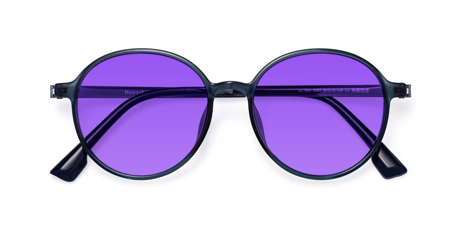 Folded Front of Howard in Deep Sky Blue with Purple Tinted Lenses