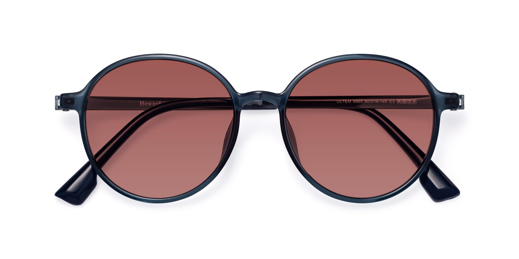 Folded Front of Howard in Deep Sky Blue with Garnet Tinted Lenses