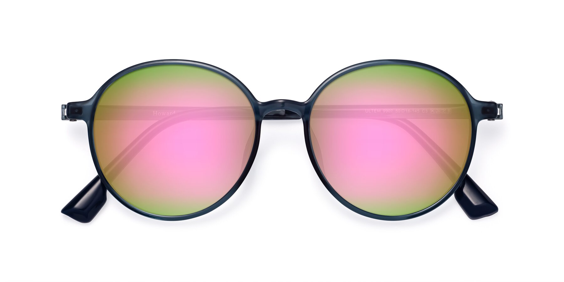 Folded Front of Howard in Deep Sky Blue with Pink Mirrored Lenses