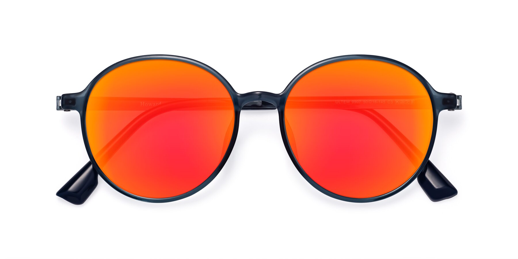 Folded Front of Howard in Deep Sky Blue with Red Gold Mirrored Lenses