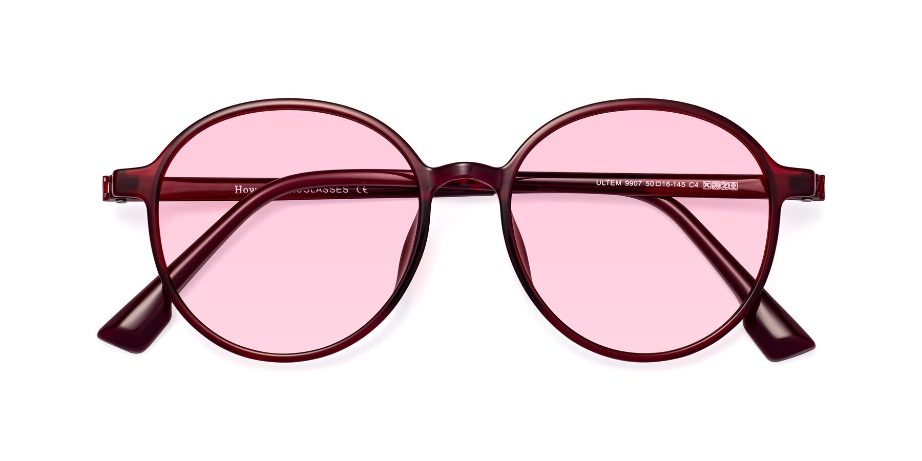 Folded Front of Howard in Wine with Light Pink Tinted Lenses