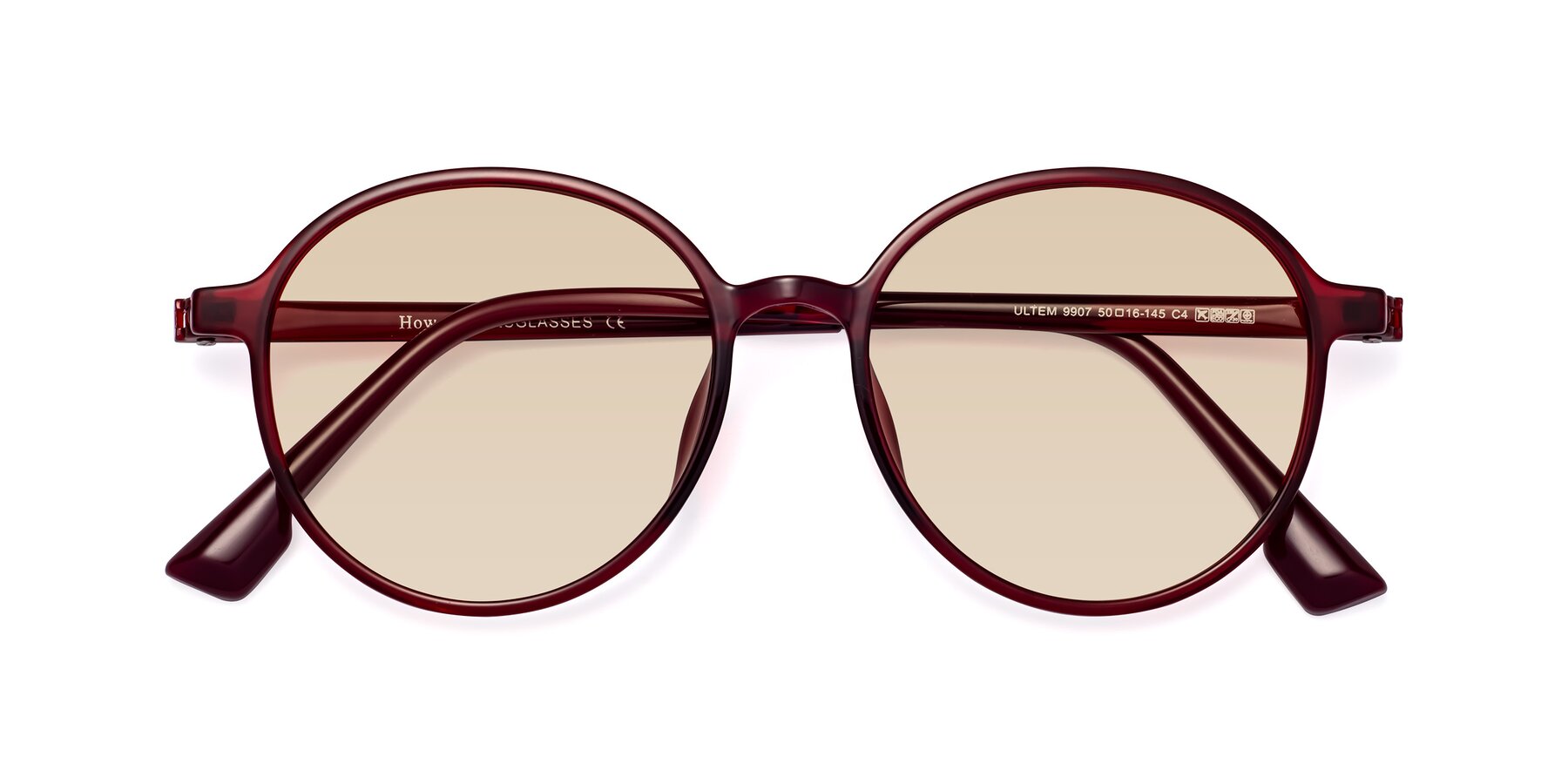 Folded Front of Howard in Wine with Light Brown Tinted Lenses