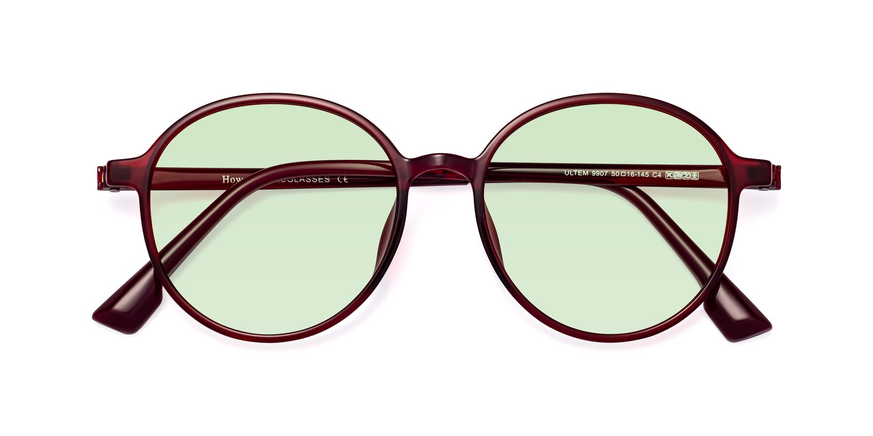 Folded Front of Howard in Wine with Light Green Tinted Lenses