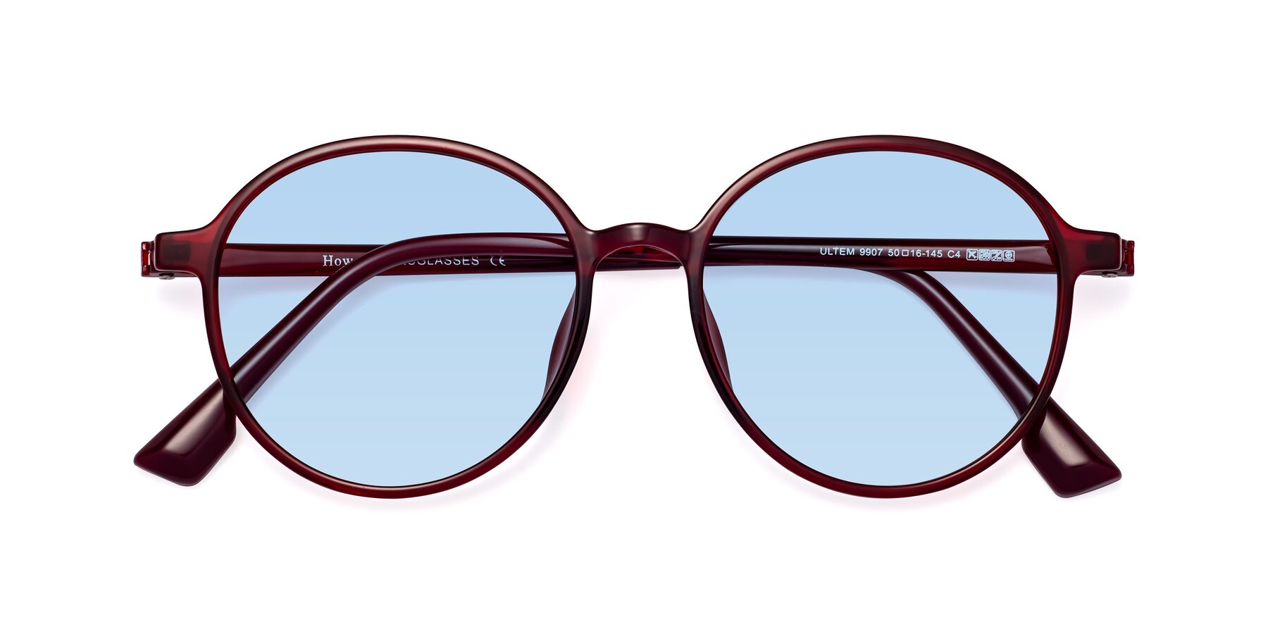 Folded Front of Howard in Wine with Light Blue Tinted Lenses
