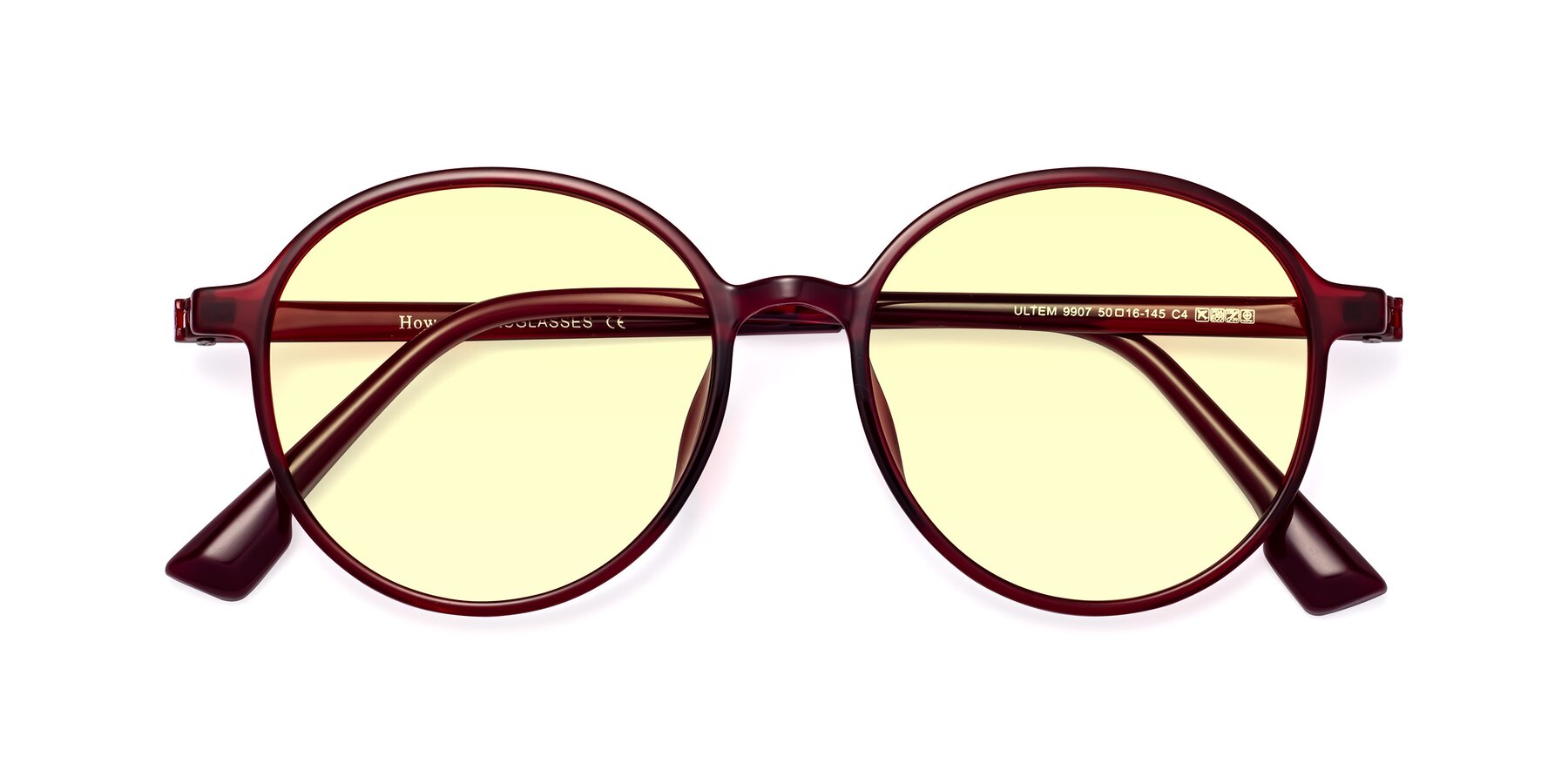 Folded Front of Howard in Wine with Light Yellow Tinted Lenses