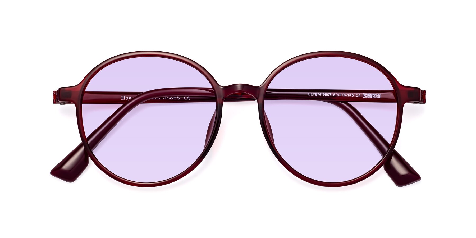 Folded Front of Howard in Wine with Light Purple Tinted Lenses