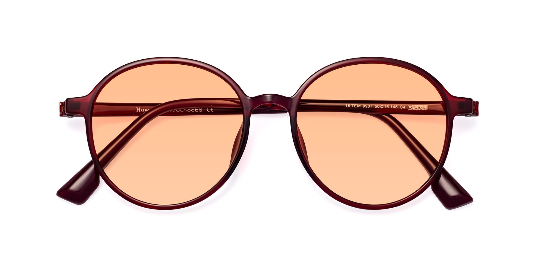 Folded Front of Howard in Wine with Light Orange Tinted Lenses