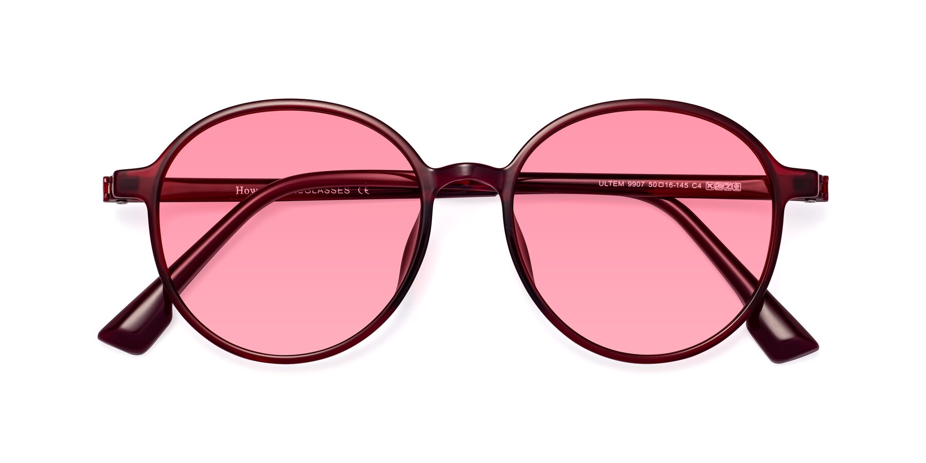 Folded Front of Howard in Wine with Pink Tinted Lenses