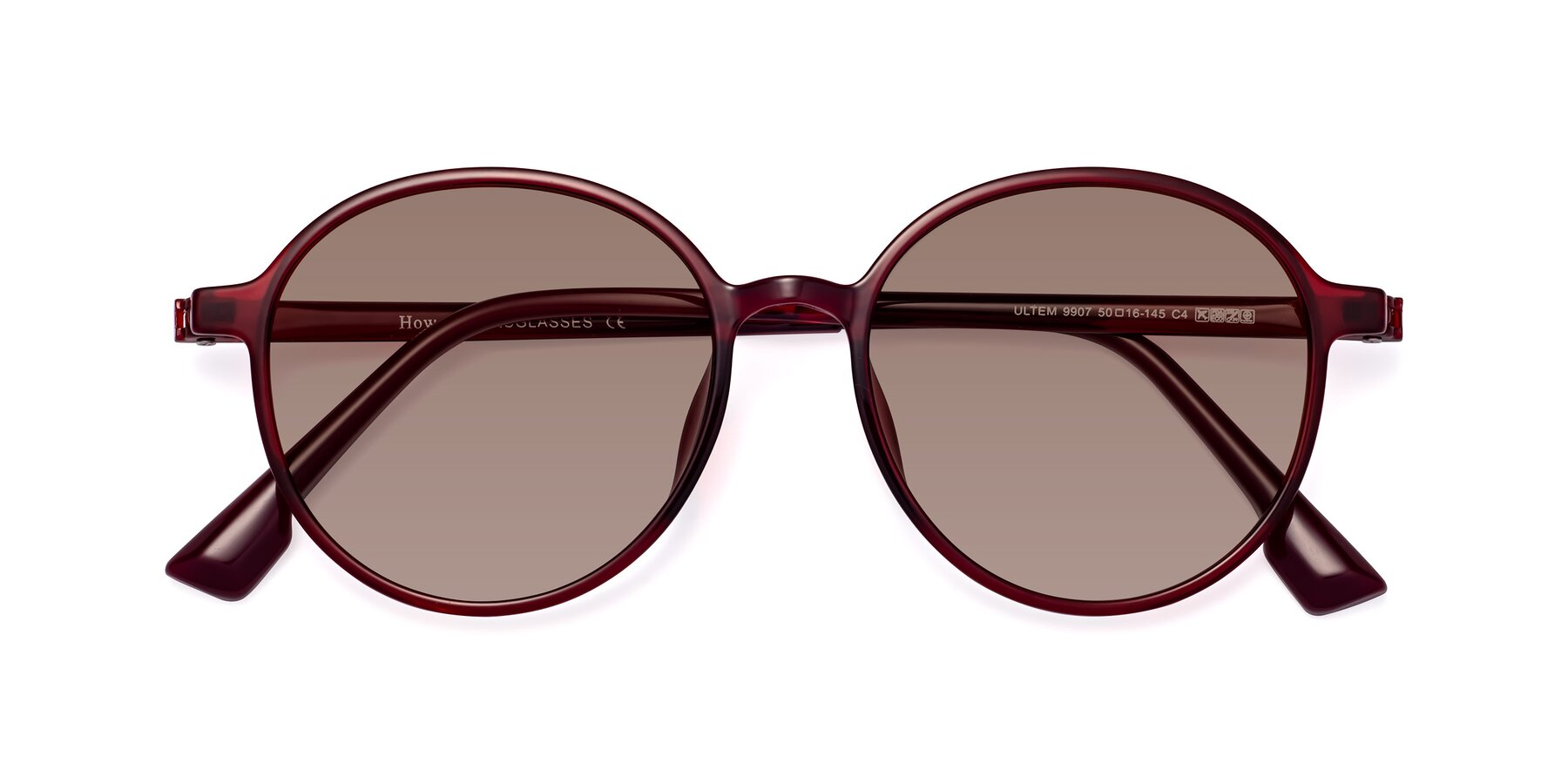 Folded Front of Howard in Wine with Medium Brown Tinted Lenses