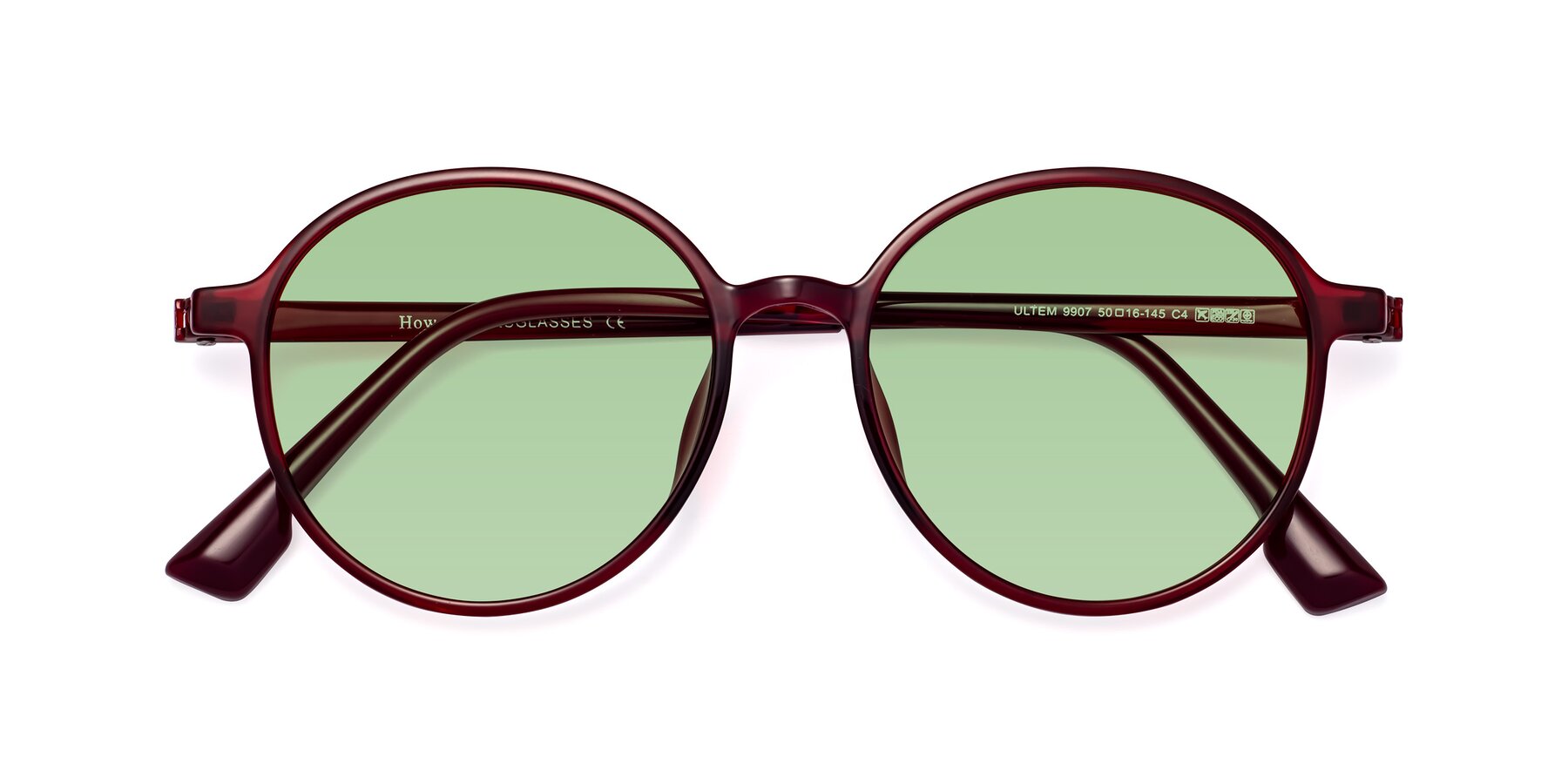 Folded Front of Howard in Wine with Medium Green Tinted Lenses
