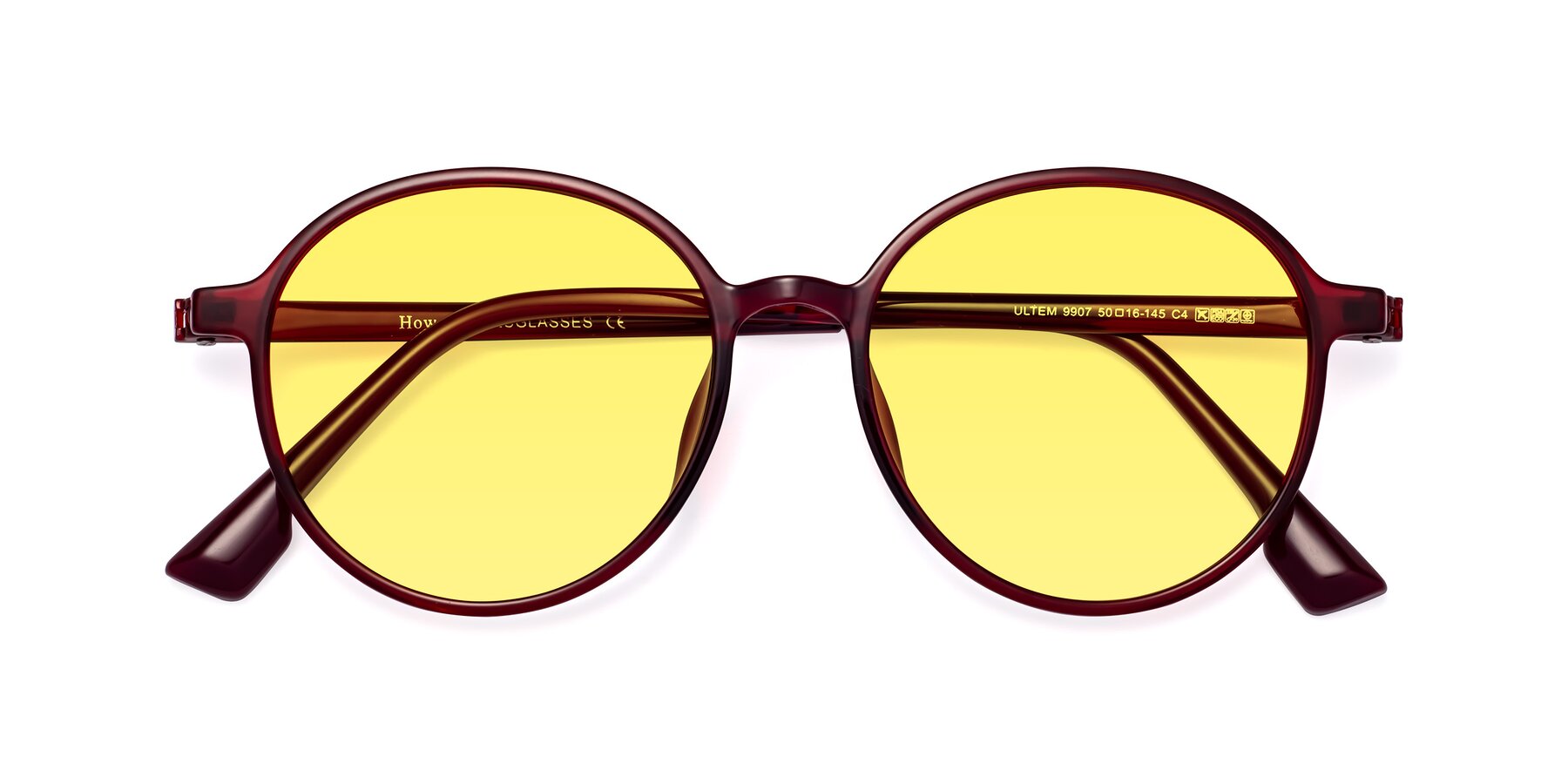 Folded Front of Howard in Wine with Medium Yellow Tinted Lenses