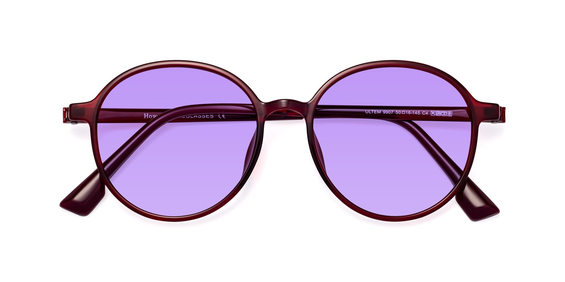 Folded Front of Howard in Wine with Medium Purple Tinted Lenses