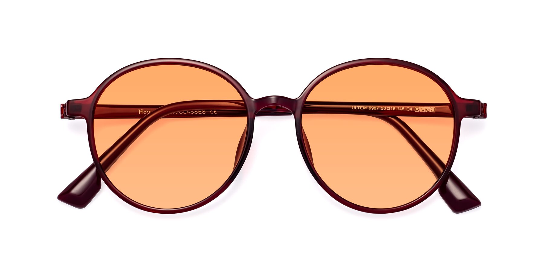 Folded Front of Howard in Wine with Medium Orange Tinted Lenses