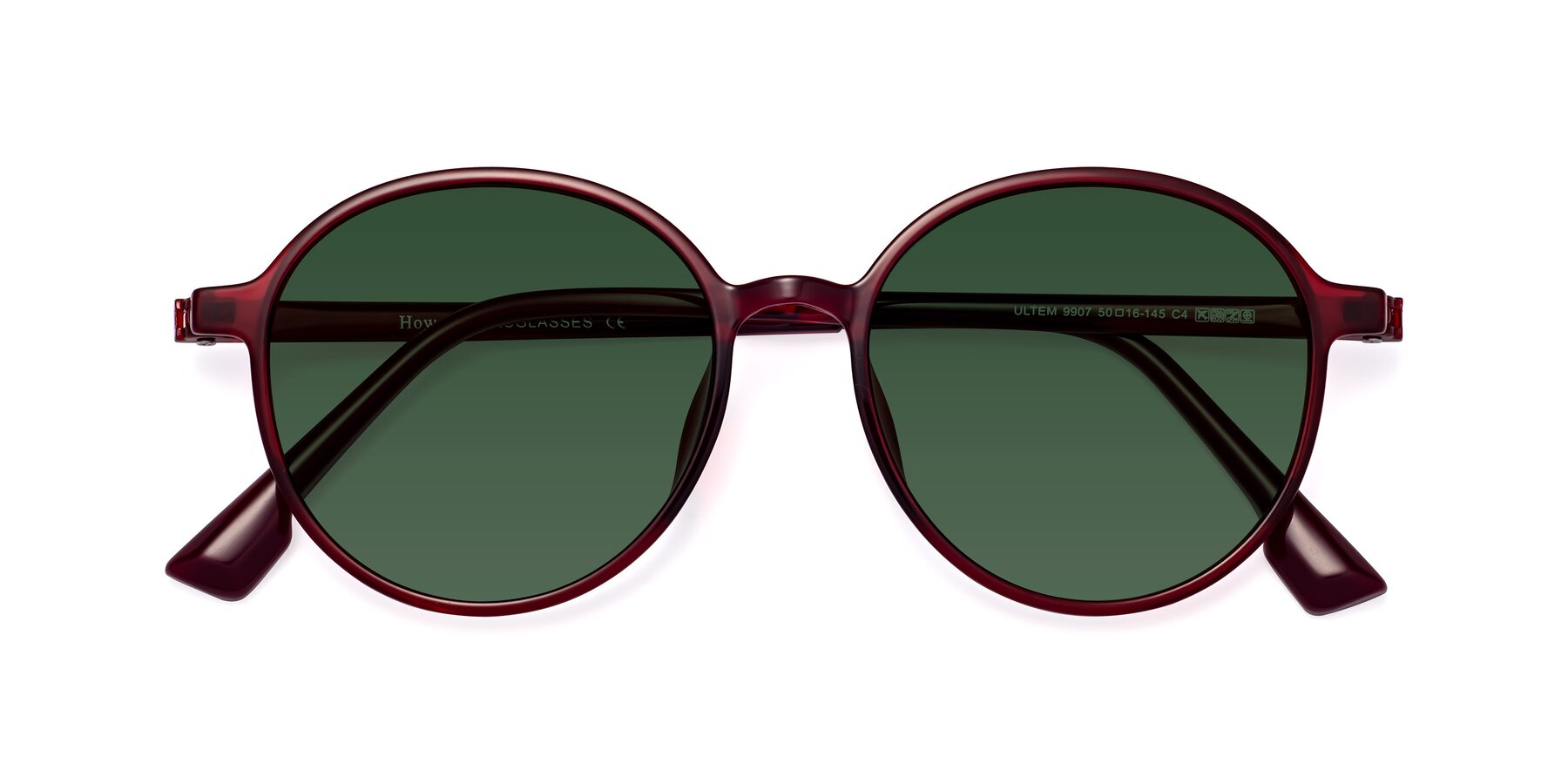 Folded Front of Howard in Wine with Green Tinted Lenses