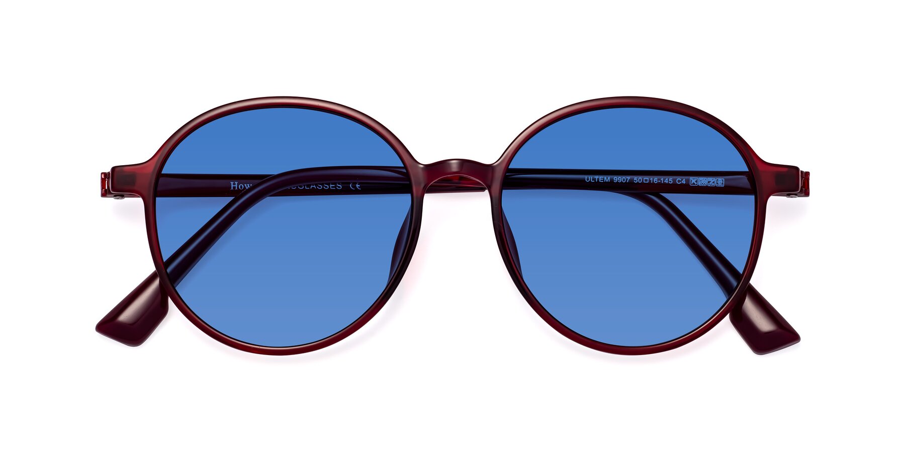 Folded Front of Howard in Wine with Blue Tinted Lenses