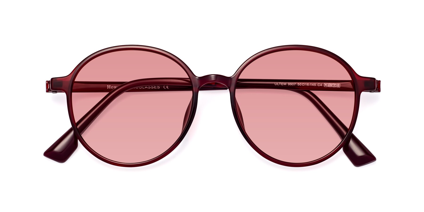 Folded Front of Howard in Wine with Medium Garnet Tinted Lenses