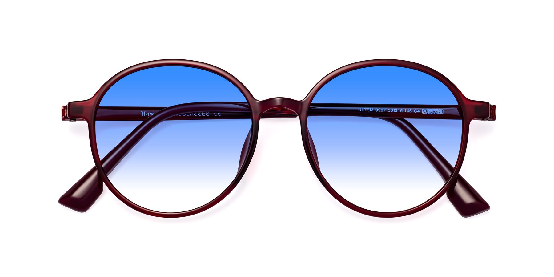 Folded Front of Howard in Wine with Blue Gradient Lenses