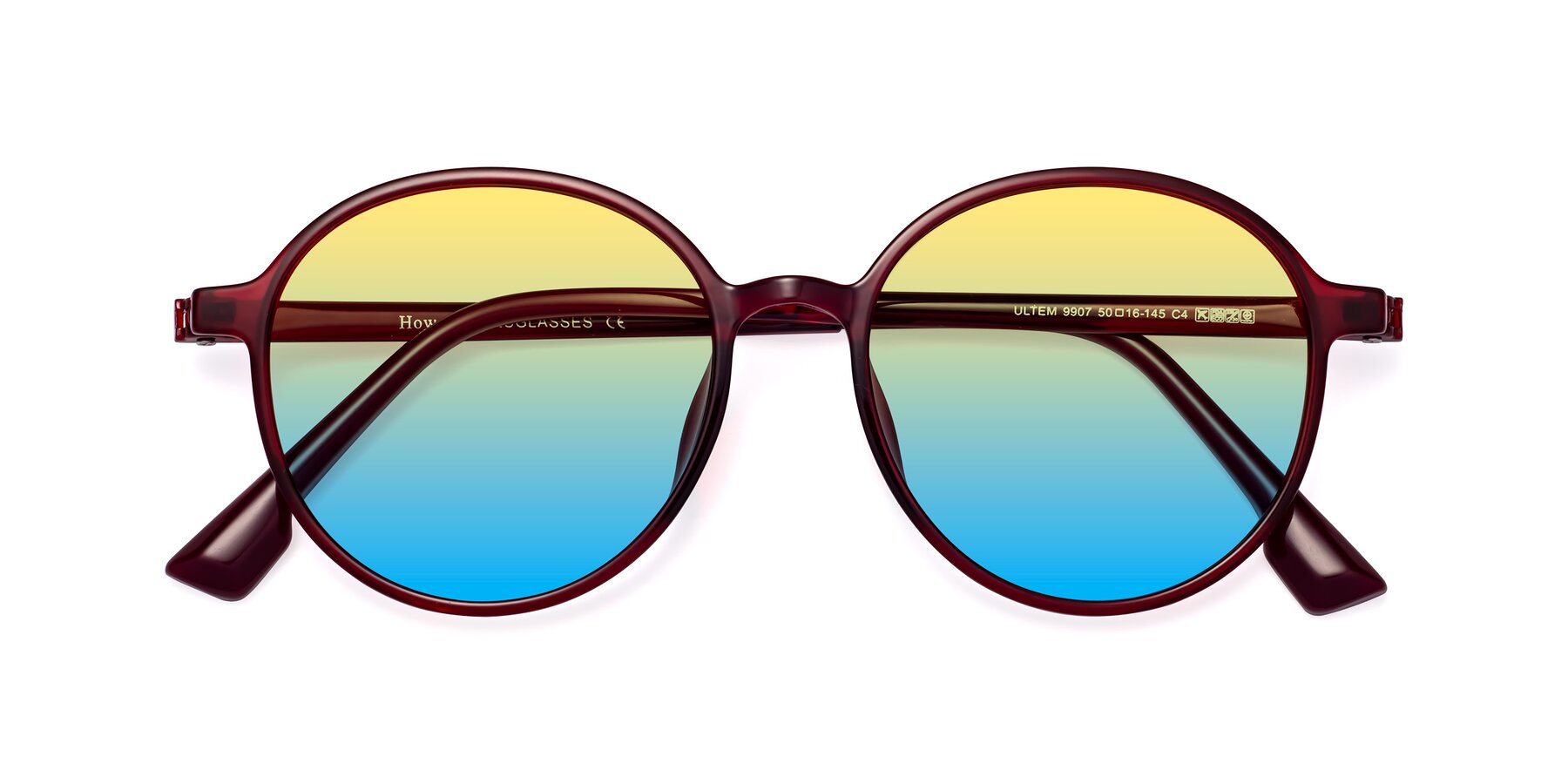 Folded Front of Howard in Wine with Yellow / Blue Gradient Lenses